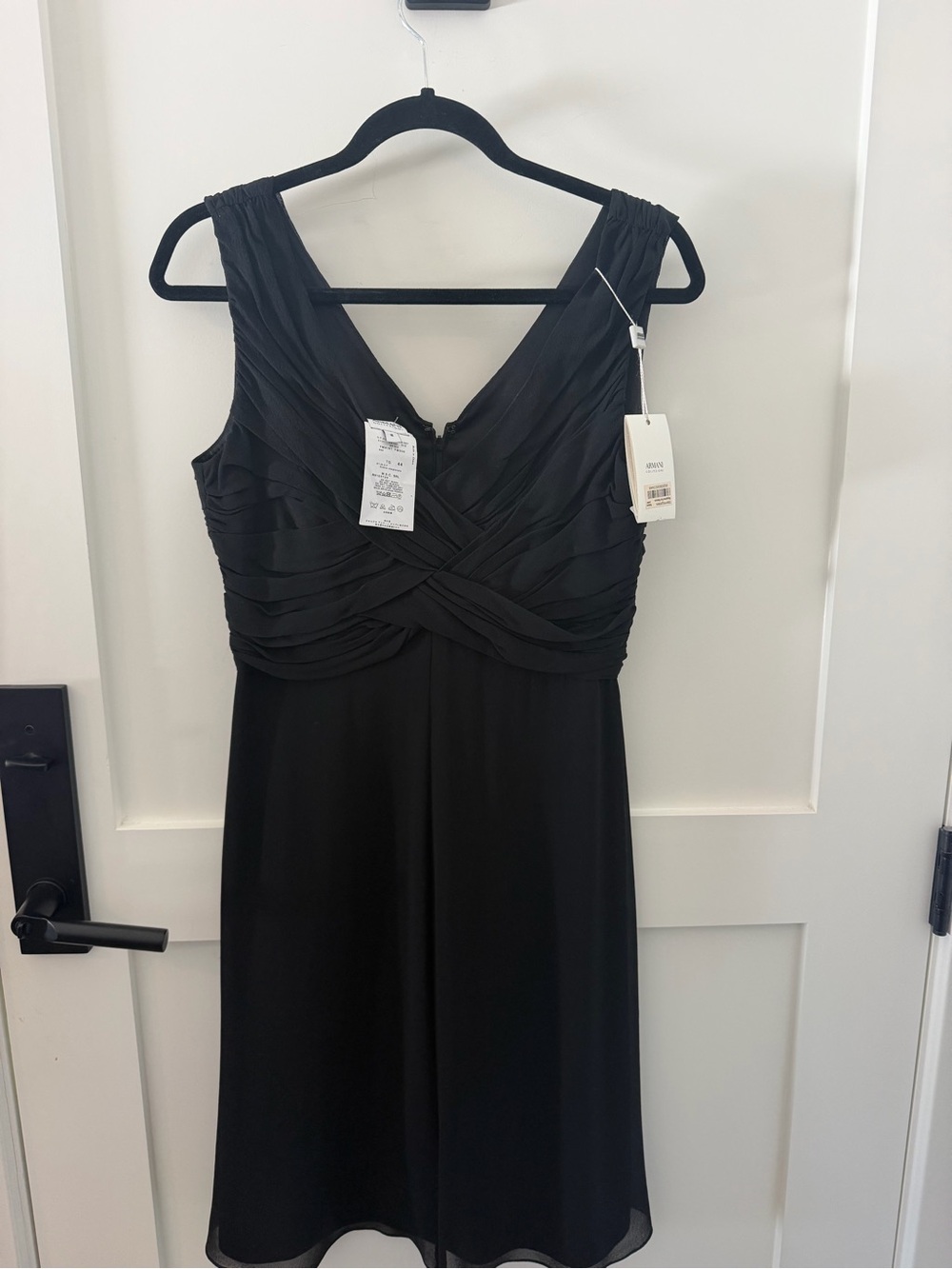 Armani Collezioni Black V-Neck Ruched Midi Dress